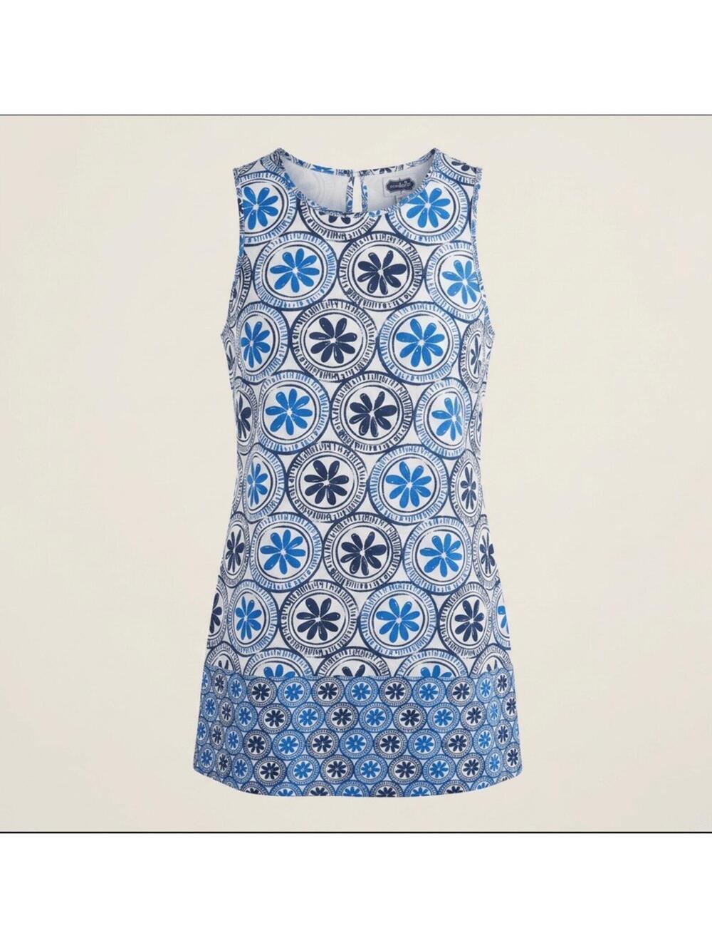 Mud Pie Shift Dress Women's Small Blue/White Medallion Print Sleeveless Keyhole